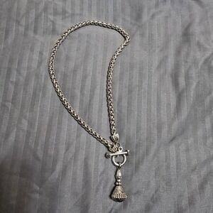 Wheat Chain Silver Tone Toggle Clasp Necklace Unmarked Black Diamond Fashion